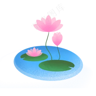 渐变扁平荷花荷叶池塘夏天素材