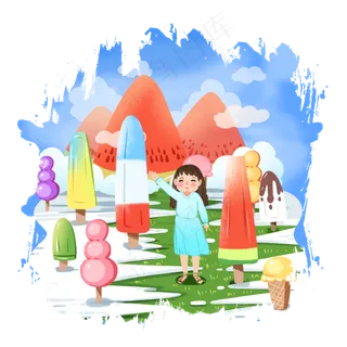 手绘风夏天冰棍山二十四节气png,免抠元素