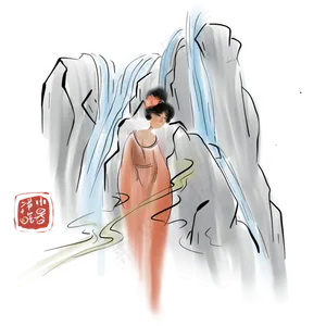 二十四节气泡温泉解暑水墨人物