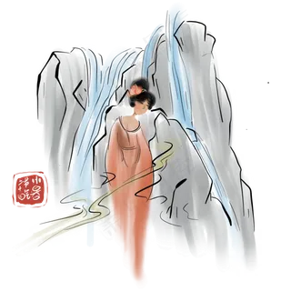 二十四节气泡温泉解暑水墨人物