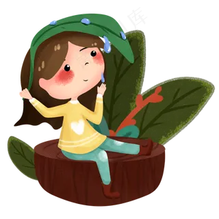 谷雨用叶子挡雨女孩