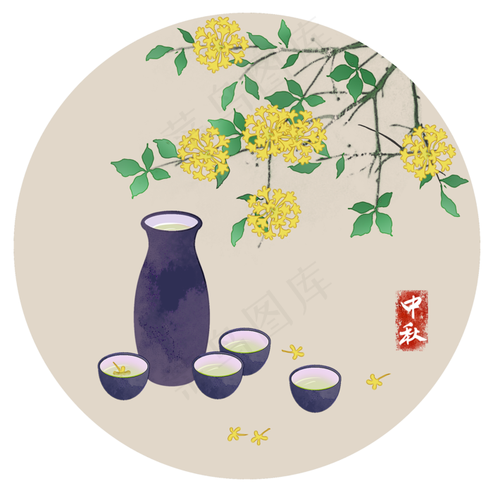 看桂饮酒中秋习俗(2000X2000(DPI:300))psd模版下载