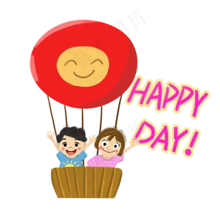 六一儿童节热气球上的小朋友