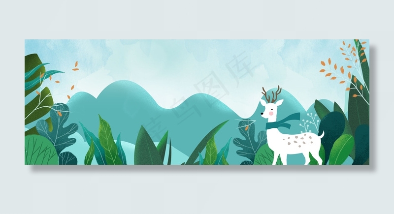 清新手绘春天小鹿美妆背景背景图片素材,背景元素