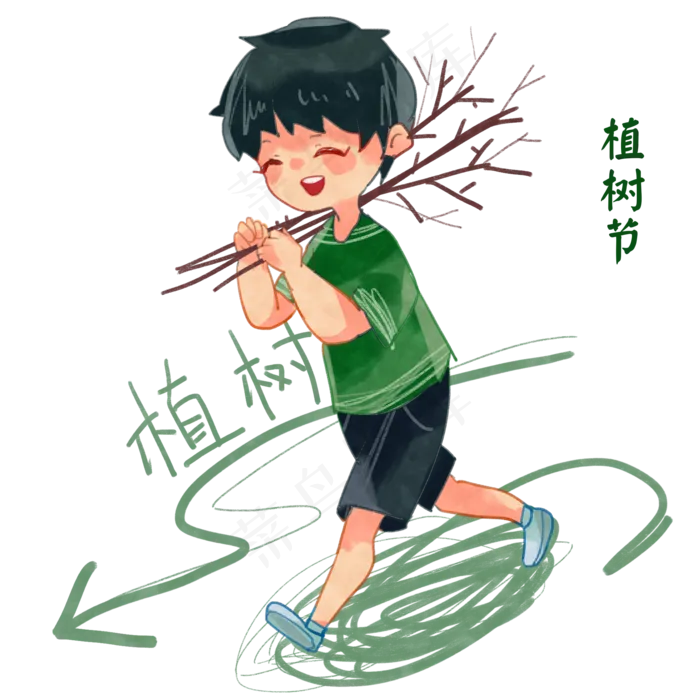 植树节拿小树的小男孩(2048X2048(DPI:299))psd模版下载