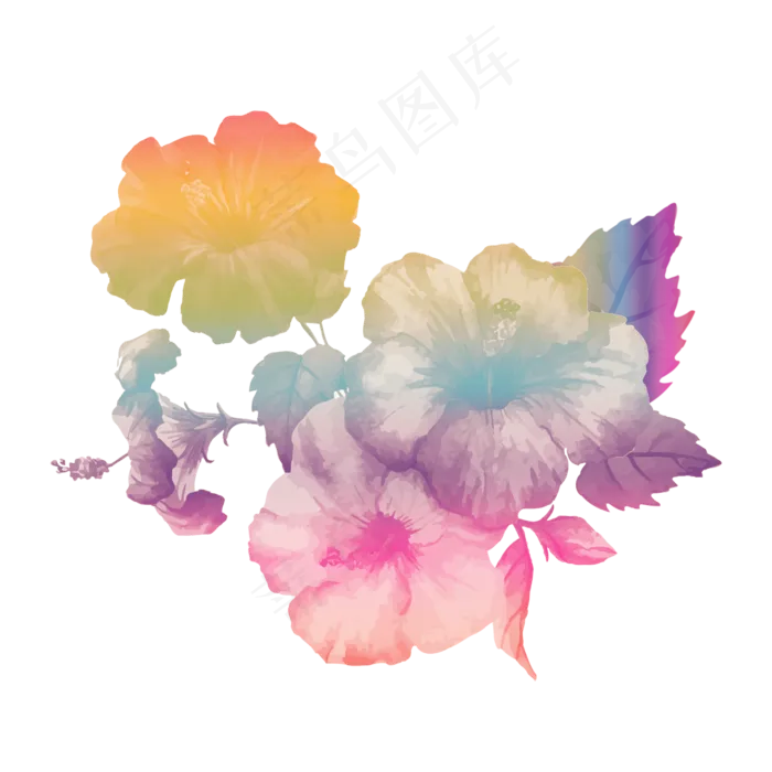 彩虹渐变鲜花水彩装饰(2500X2500(DPI:300))psd模版下载