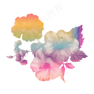 彩虹渐变鲜花水彩装饰