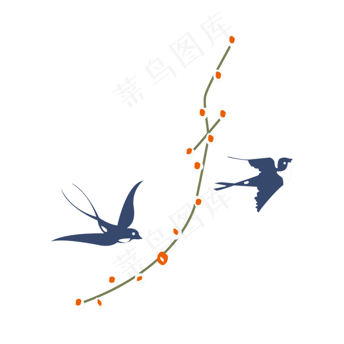 手绘矢量春暖花开燕子,免抠元素