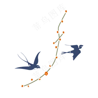 手绘矢量春暖花开燕子,免抠元素