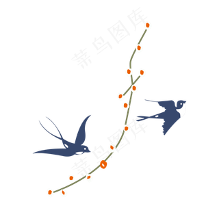 手绘矢量春暖花开燕子,免抠元素