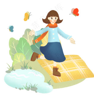 春分踏青的小女孩,免抠元素