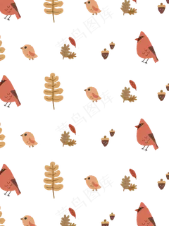 文艺花鸟透明底纹,免抠元素