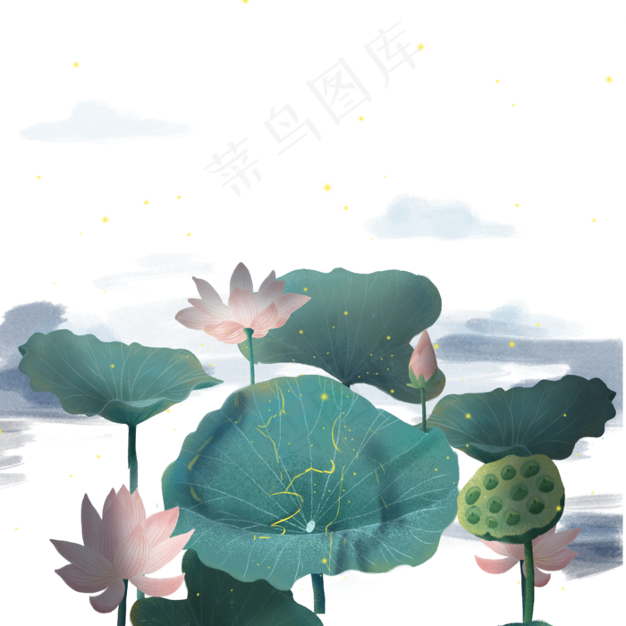 卡通绿色的荷叶和莲子(2000X2000(DPI:300))psd模版下载