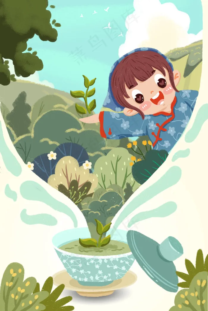 绿色小清新五一劳动节采茶女