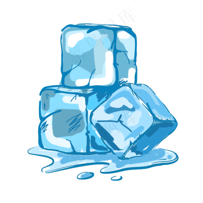 蓝色的融化冰块插画,免抠元素