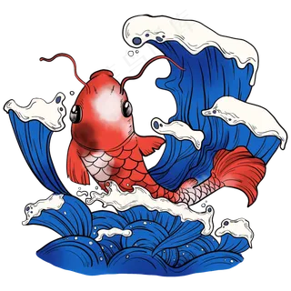 国潮红鲤鱼幸运国风,免抠元素