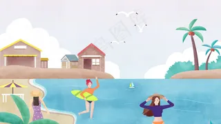 夏天在海边游玩的少女