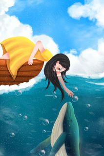 小清新保护动物女孩抚摸鲸鱼 小清新保护动物女孩抚摸鲸鱼