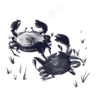 水墨水彩中国风螃蟹