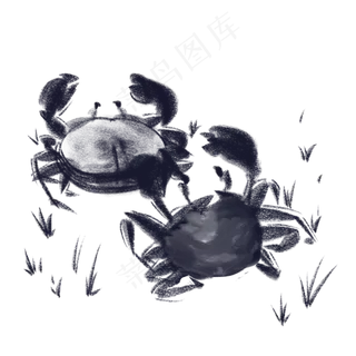 水墨水彩中国风螃蟹