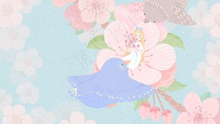 卡通小清新简约各类花节桃花小鸟