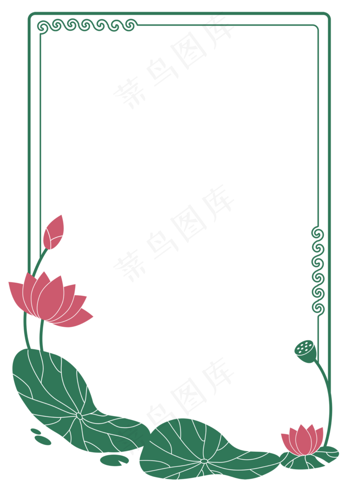 中国风荷花复古边框(2000*2830px 300 dpi )ai矢量模版下载