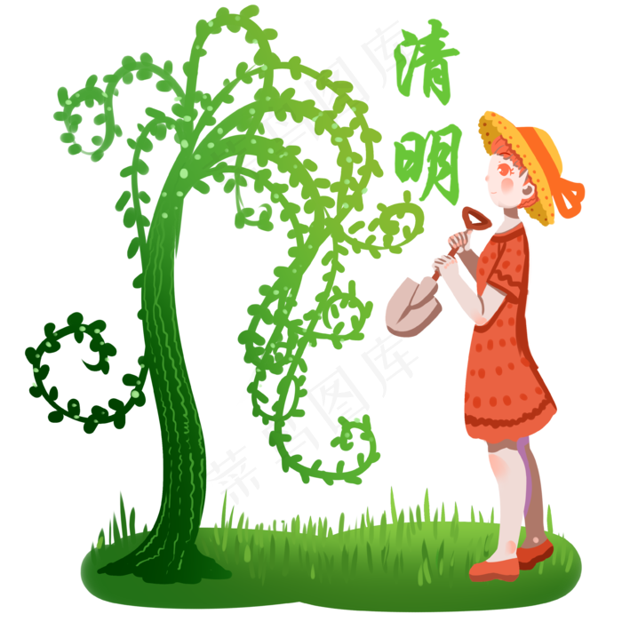 清明节种植柳树女孩