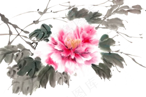 盛开的牡丹水墨画PNG免抠素材 盛开的牡丹水墨画PNG免抠素材