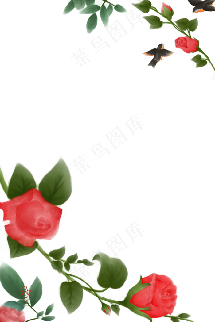 中国风水彩玫瑰边框(1125X2436(DPI:72))psd模版下载