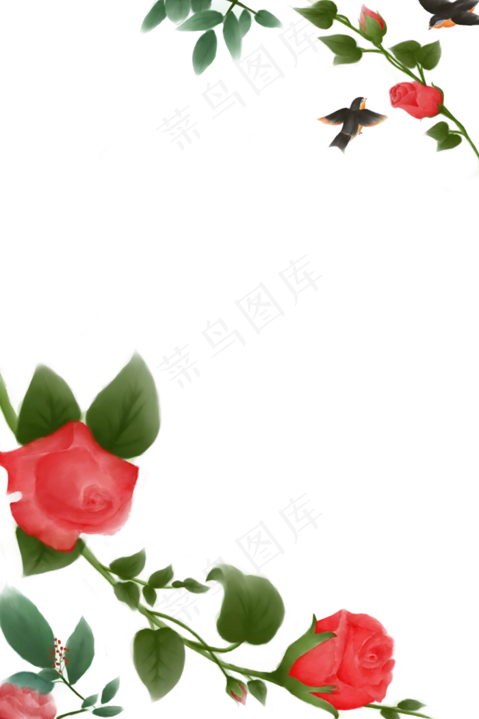 中国风水彩玫瑰边框(1125X2436(DPI:72))psd模版下载