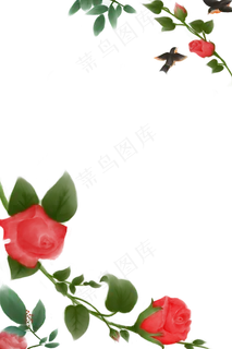 中国风水彩玫瑰边框