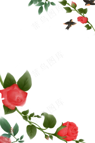 中国风水彩玫瑰边框