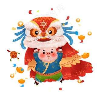 2019猪年舞狮闹新春,免抠元素