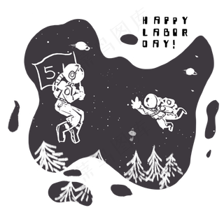 五一劳动节祝语黑白装饰图