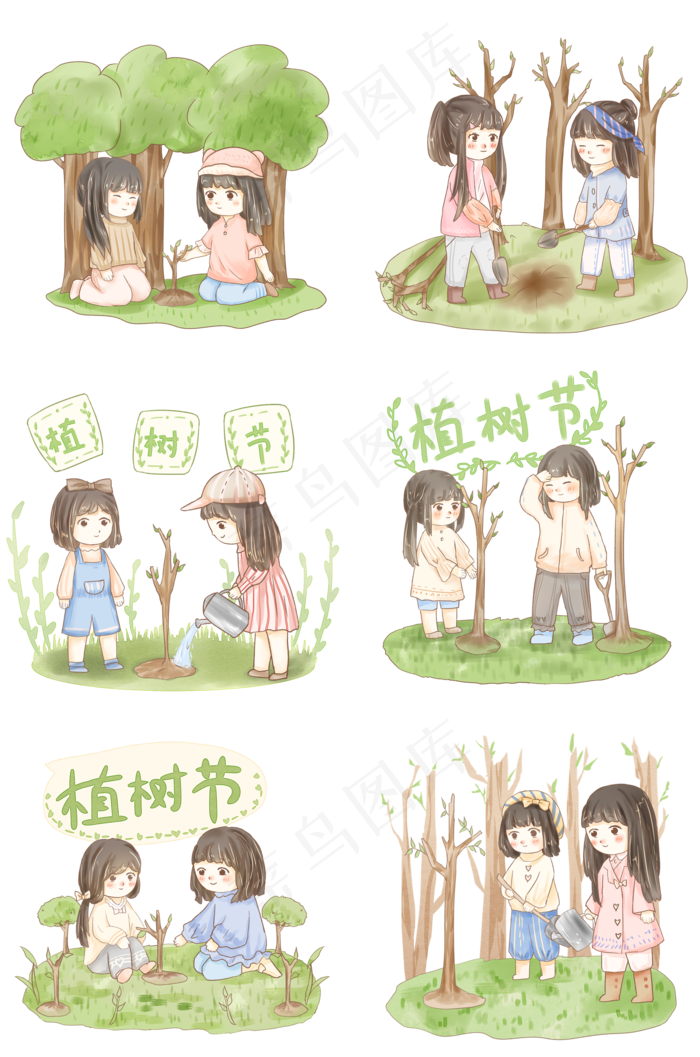 植树节女孩给小树浇水