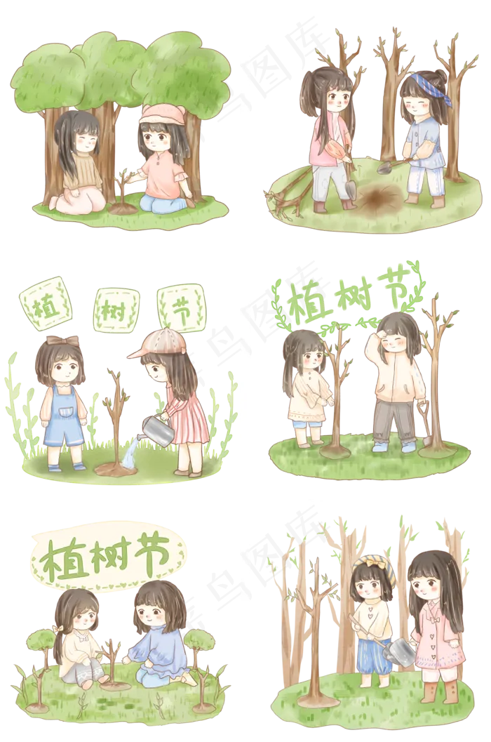 植树节女孩给小树浇水