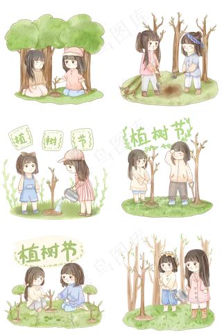 植树节女孩给小树浇水