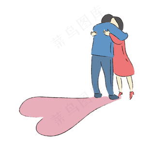 情人节情侣拥抱爱心清新漫画图案