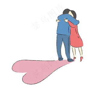 情人节情侣拥抱爱心清新漫画图案