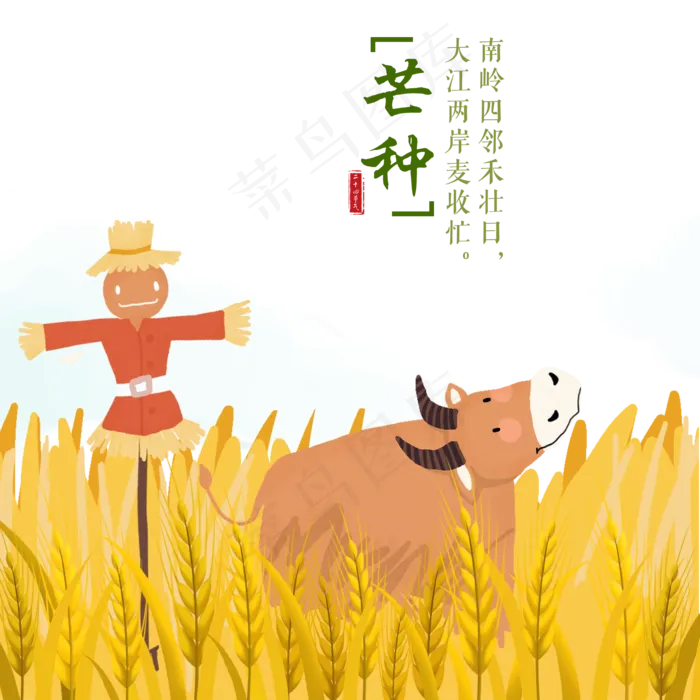 芒种卡通稻草人牛(2000X2000(DPI:300))psd模版下载