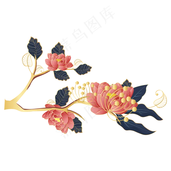 国潮中国风花朵树枝,免抠元素(2000*2000px 300 dpi )ai矢量模版下载