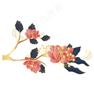 国潮中国风花朵树枝,免抠元素