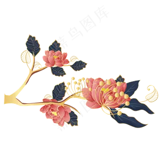 国潮中国风花朵树枝,免抠元素