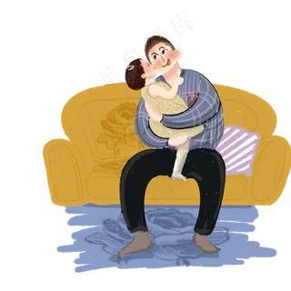 孩子在沙发上亲吻爸爸