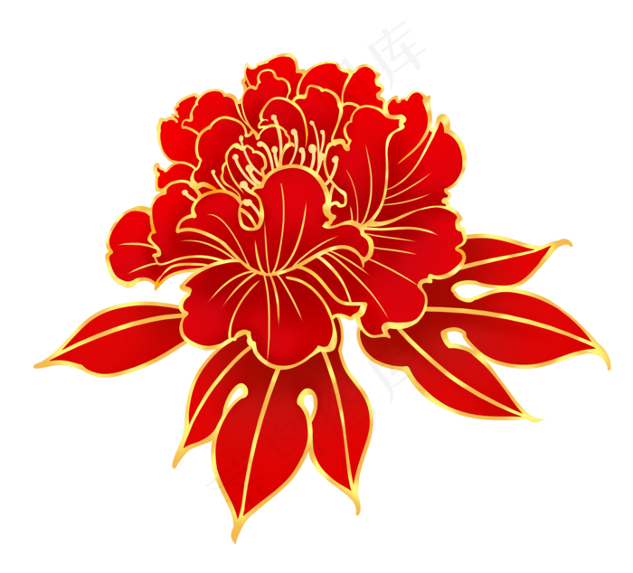 红花红色牡丹金色烫金