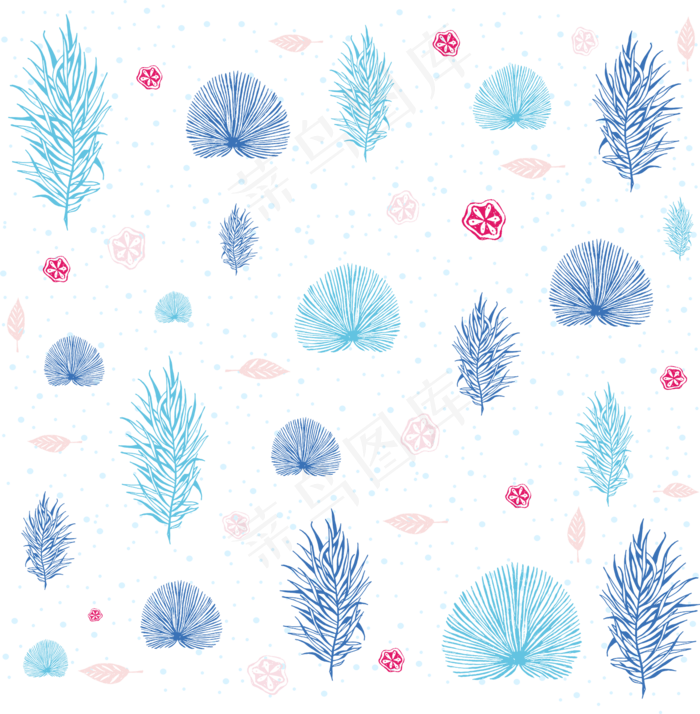 冷蓝色冬季植物底纹,免抠元素(1500*1531px 300 dpi )ai矢量模版下载