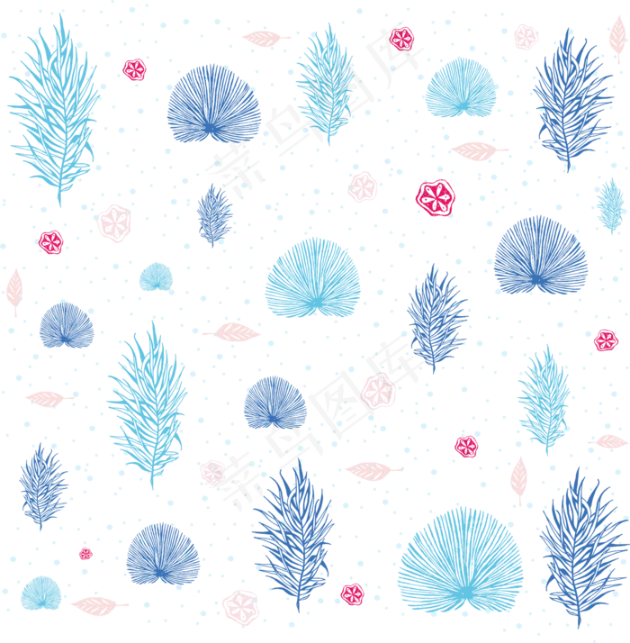 冷蓝色冬季植物底纹,免抠元素(1500*1531px 300 dpi )ai矢量模版下载