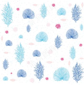 冷蓝色冬季植物底纹,免抠元素