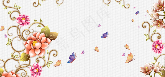 电视背景墙花朵banner图