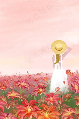 在花海里眺望的少女